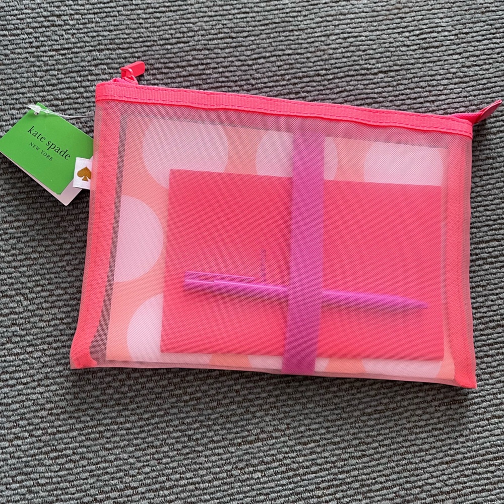 Kate Spade NY Pink Mesh Pouch Stationery Set – Notebook & Pen